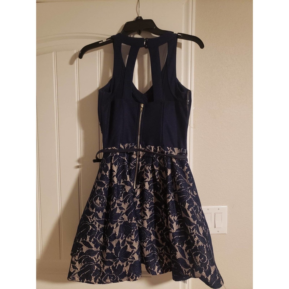 Like New Navy Blue above knee cocktail dress size 3 by Crystal Doll - Picture 4 of 6